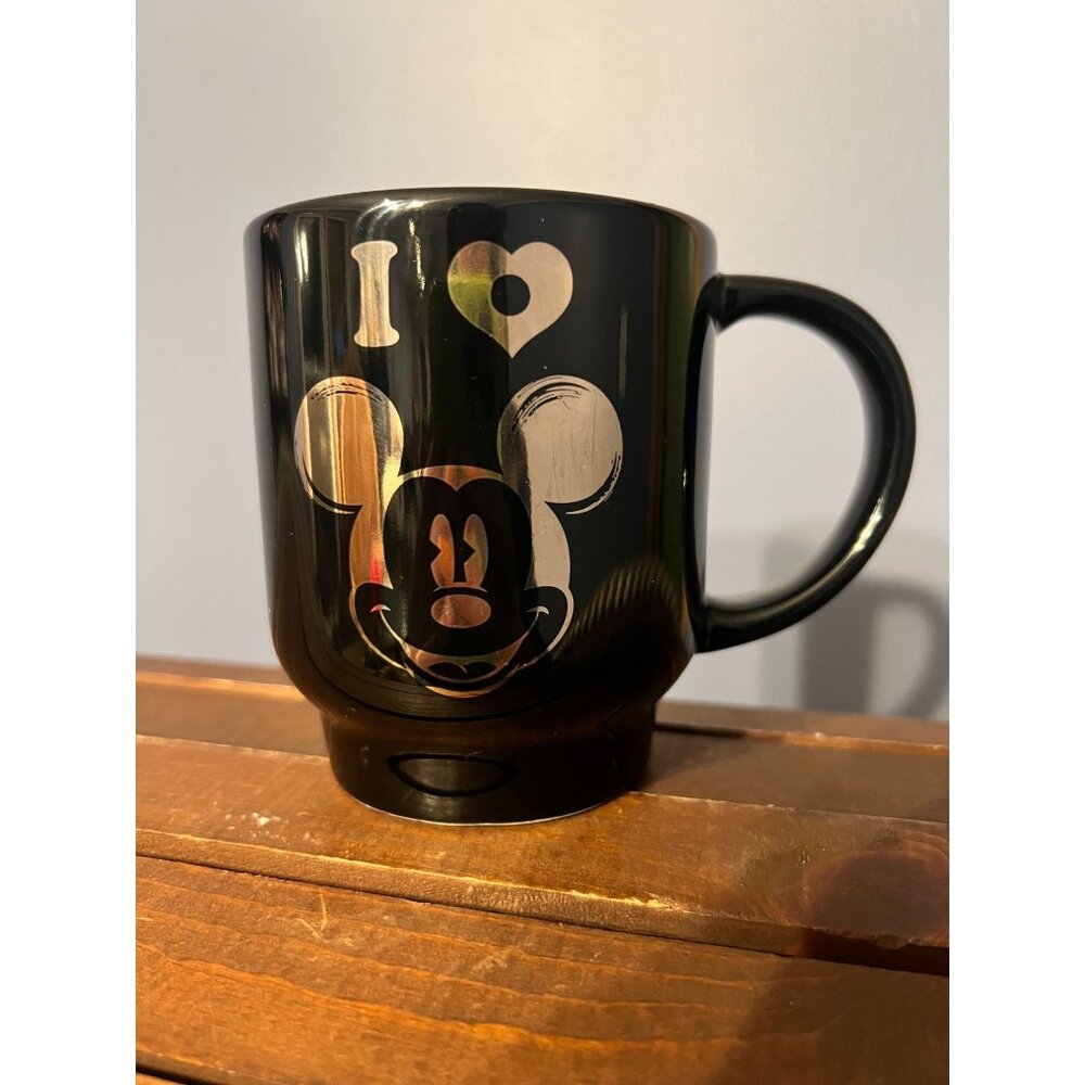 I love Mickey Mouse Black & Gold Mug‎ Authentic Disney Store Vintage Disneyana